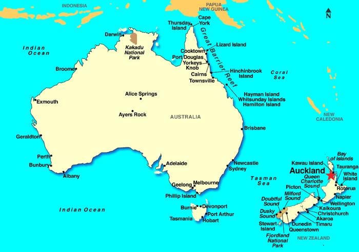 Auckland na mapie świata