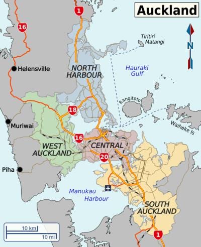 mapa Auckland obszary