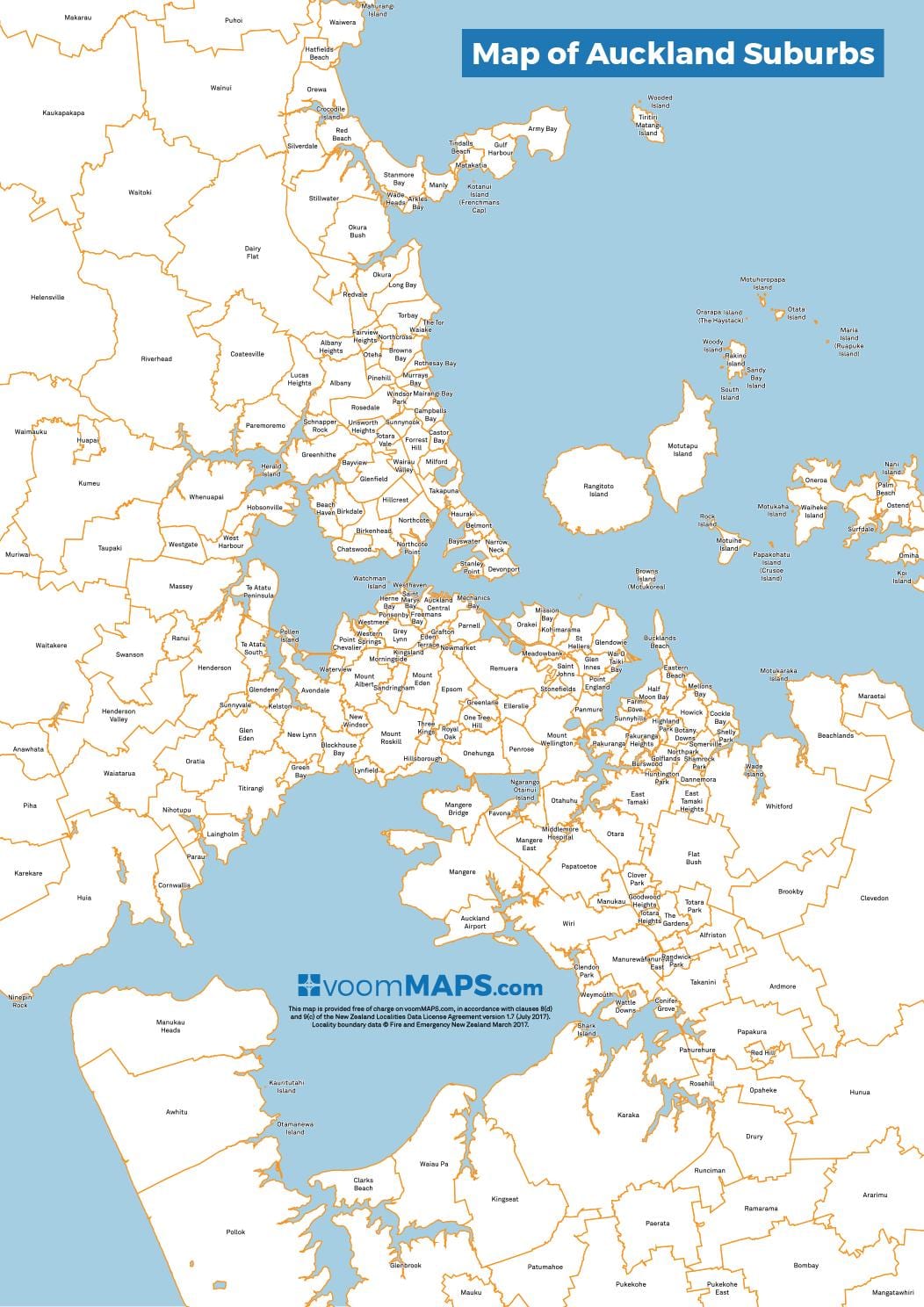 mapa przedmieściach Auckland