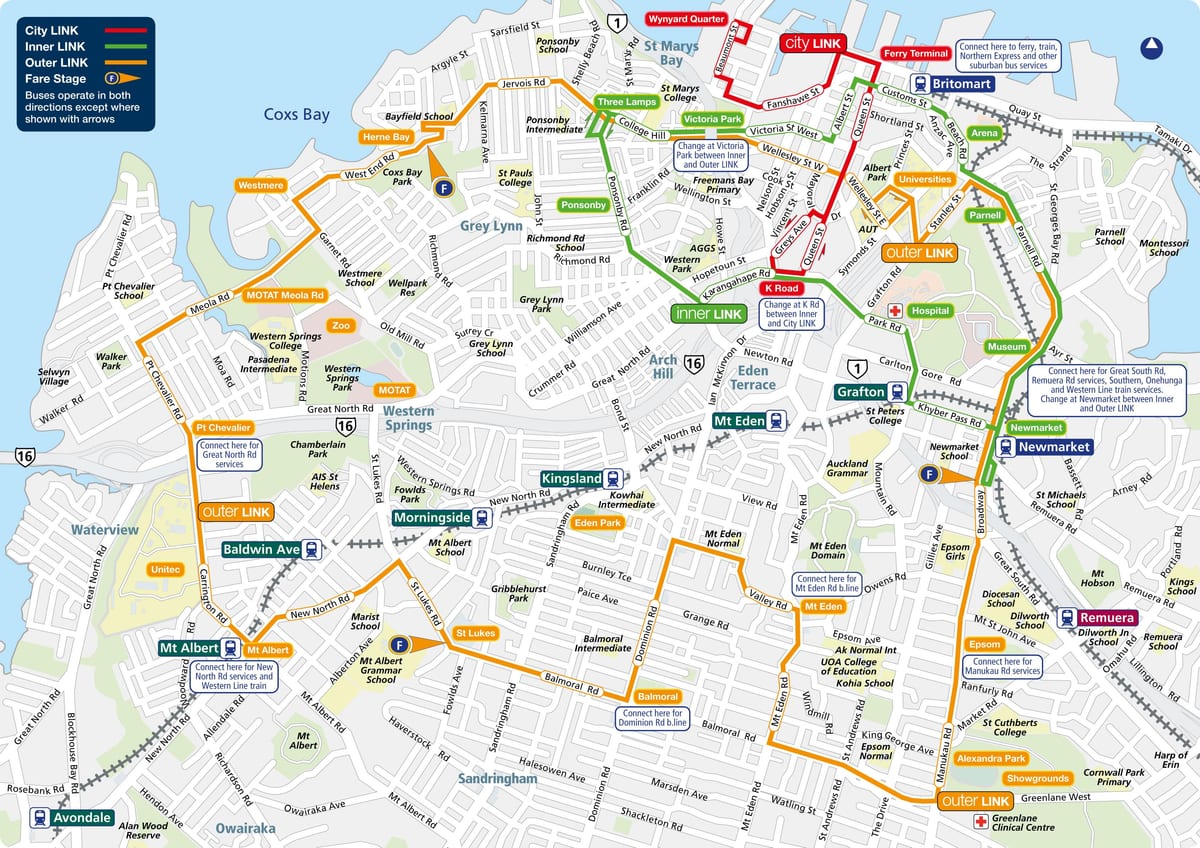 Auckland mapa linii autobusowych