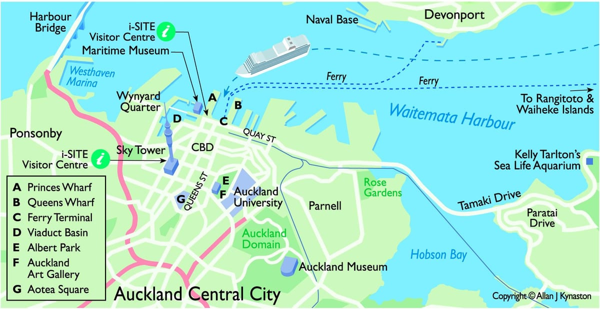 Auckland terminal statków wycieczkowych mapie