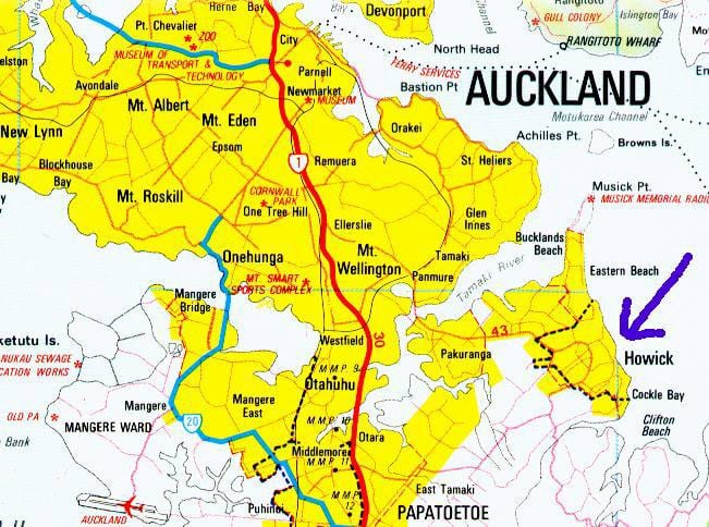 mapa Howick, Auckland