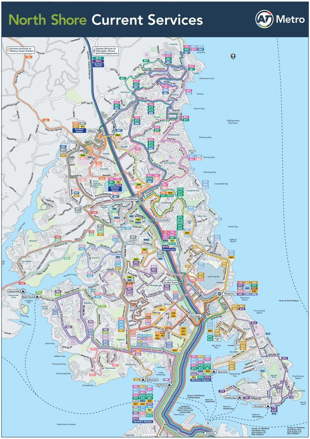 mapa północnego wybrzeża Auckland
