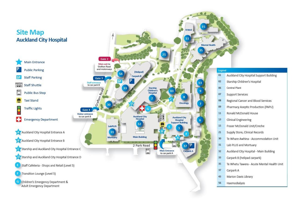 mapa szpitala w Auckland