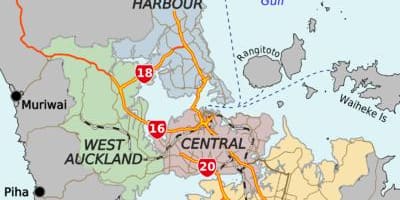 Mapa Auckland obszary