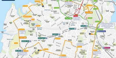 Auckland mapa linii autobusowych